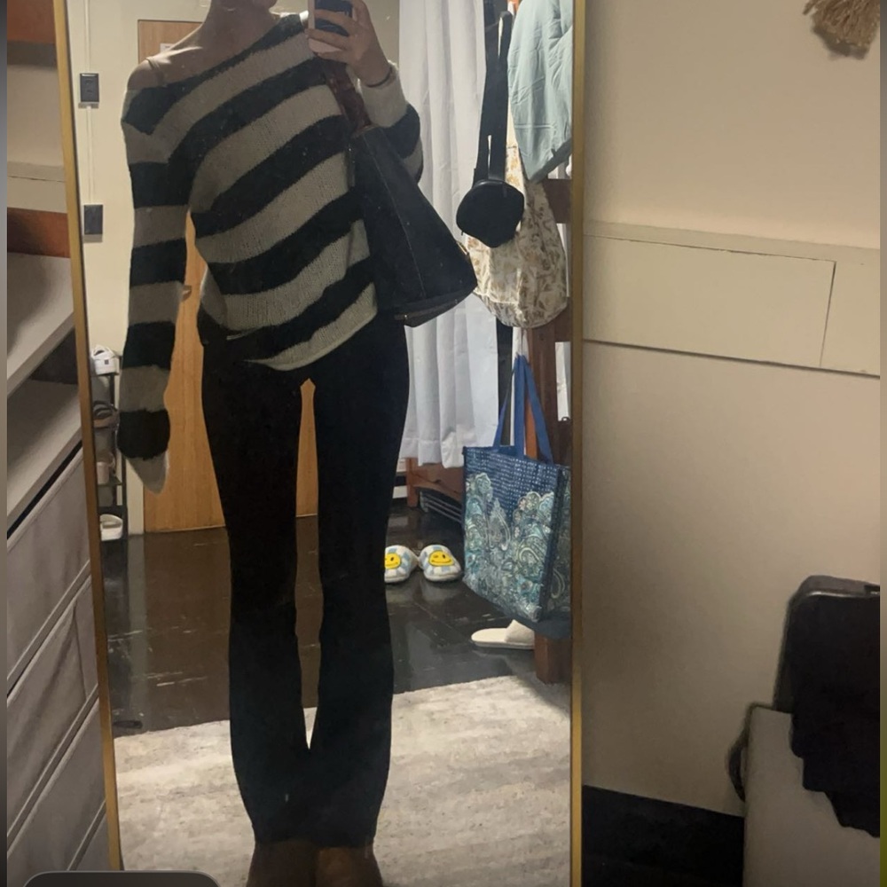 Brandy Melville Black and White Off-the-Shoulder Sweater